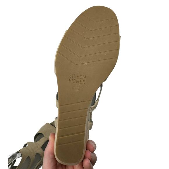 Eileen Fisher Wedge Gladiator Sandal Beige Tan Leather 6 - Picture 8 of 9